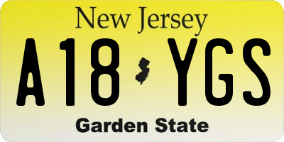 NJ license plate A18YGS