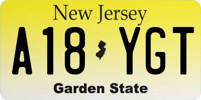 NJ license plate A18YGT