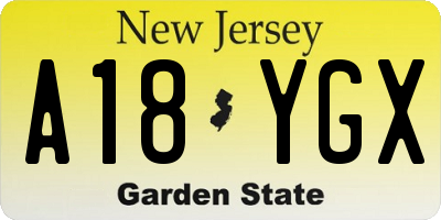NJ license plate A18YGX