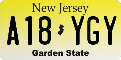 NJ license plate A18YGY