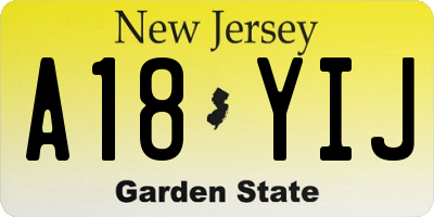 NJ license plate A18YIJ