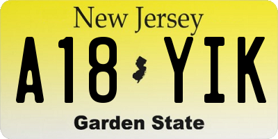 NJ license plate A18YIK