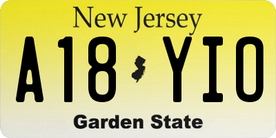 NJ license plate A18YIO