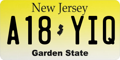 NJ license plate A18YIQ