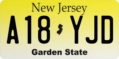 NJ license plate A18YJD