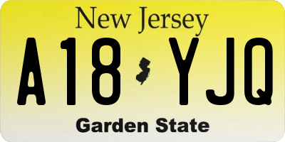 NJ license plate A18YJQ