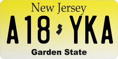 NJ license plate A18YKA