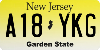 NJ license plate A18YKG