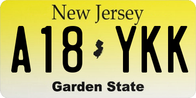 NJ license plate A18YKK