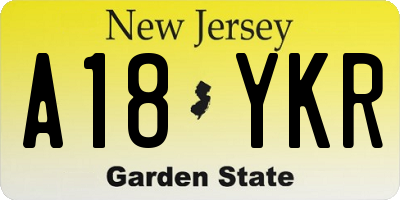 NJ license plate A18YKR