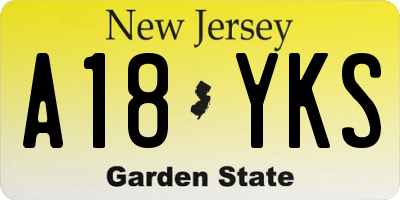 NJ license plate A18YKS