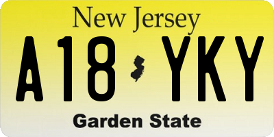 NJ license plate A18YKY