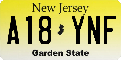 NJ license plate A18YNF