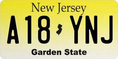 NJ license plate A18YNJ