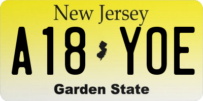 NJ license plate A18YOE