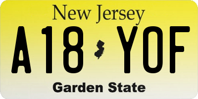 NJ license plate A18YOF