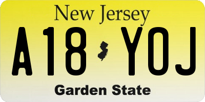 NJ license plate A18YOJ