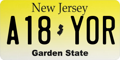 NJ license plate A18YOR