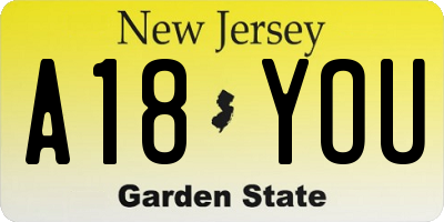 NJ license plate A18YOU