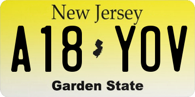 NJ license plate A18YOV