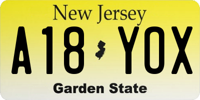 NJ license plate A18YOX