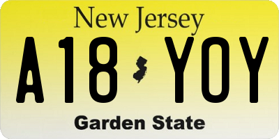 NJ license plate A18YOY
