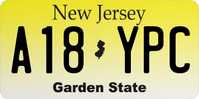 NJ license plate A18YPC