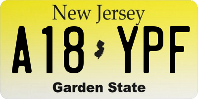 NJ license plate A18YPF