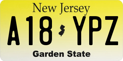 NJ license plate A18YPZ