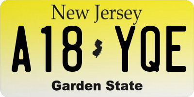 NJ license plate A18YQE