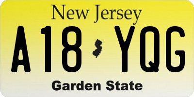 NJ license plate A18YQG