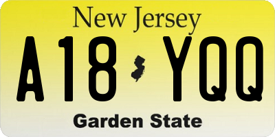 NJ license plate A18YQQ