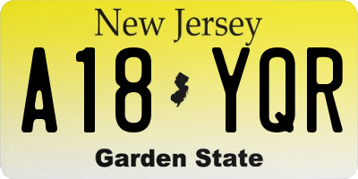 NJ license plate A18YQR