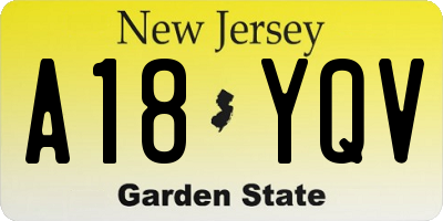 NJ license plate A18YQV