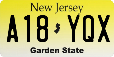 NJ license plate A18YQX