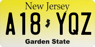 NJ license plate A18YQZ