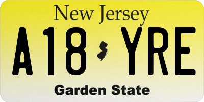 NJ license plate A18YRE
