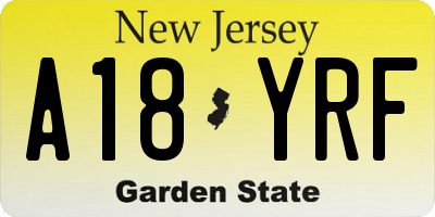 NJ license plate A18YRF