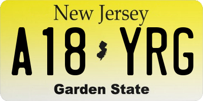 NJ license plate A18YRG