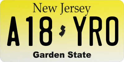 NJ license plate A18YRO