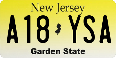 NJ license plate A18YSA