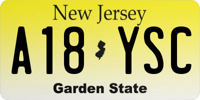 NJ license plate A18YSC