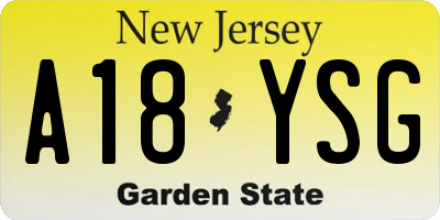 NJ license plate A18YSG