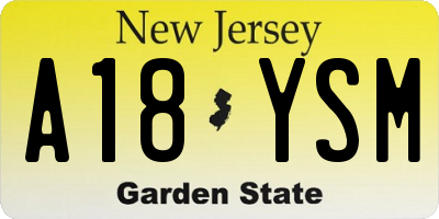 NJ license plate A18YSM