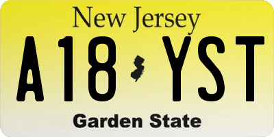 NJ license plate A18YST