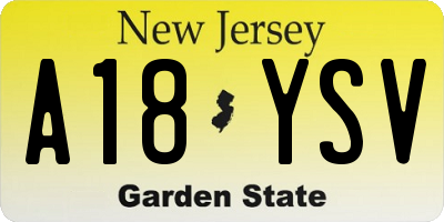 NJ license plate A18YSV