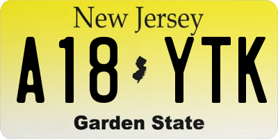 NJ license plate A18YTK