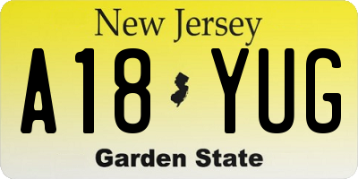 NJ license plate A18YUG