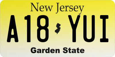 NJ license plate A18YUI