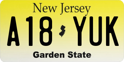 NJ license plate A18YUK